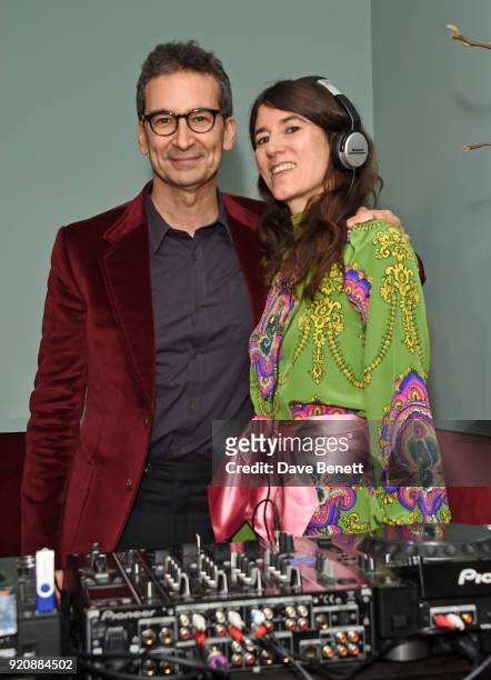 Federico Marchetti and Bella Freud attend a cocktail party in honour of Alison Loehnis' 10 year anniversary at NET-A-PORTER on February 19, 2018 in...