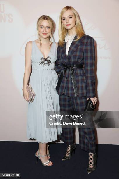 Dakota Fanning and Elle Fanning attend the Miu Miu Women's Tales Screening at The Curzon Mayfair on February 19, 2018 in London, England.