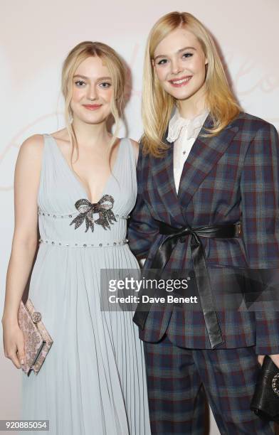 Dakota Fanning and Elle Fanning attend the Miu Miu Women's Tales Screening at The Curzon Mayfair on February 19, 2018 in London, England.