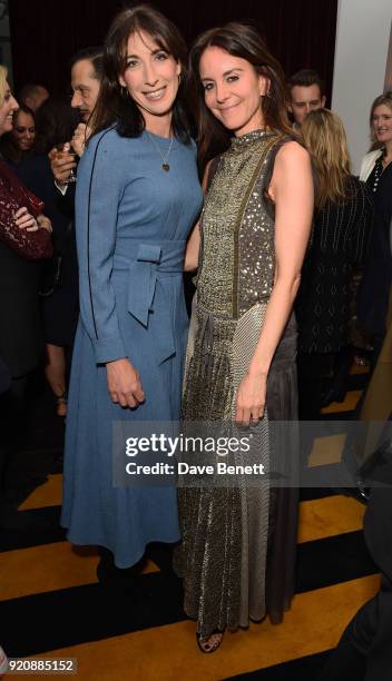 Samantha Cameron and Alison Loehnis attend a cocktail party in honour of Alison Loehnis' 10 year anniversary at NET-A-PORTER on February 19, 2018 in...