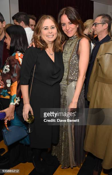 Alexandra Shulman and Alison Loehnis attend a cocktail party in honour of Alison Loehnis' 10 year anniversary at NET-A-PORTER on February 19, 2018 in...