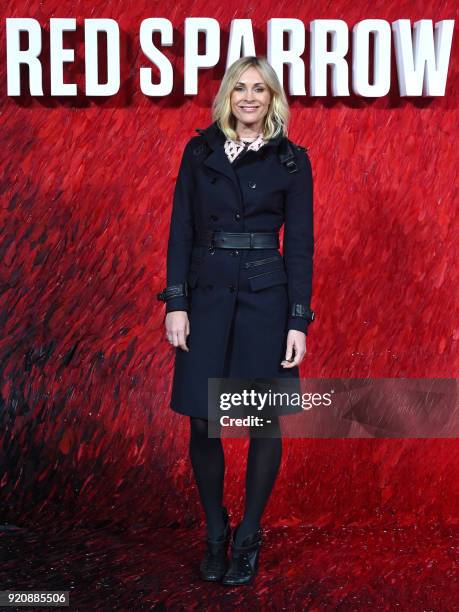 Scottish Actress Jenni Falconer poses on the red carpet on arrival to attend the European premiere of the film Red Sparrow, in London on February 19,...