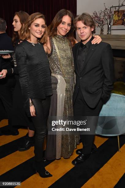 Olivia Palermo, Alison Loehnis and Christopher Kane attend a cocktail party in honour of Alison Loehnis' 10 year anniversary at NET-A-PORTER on...