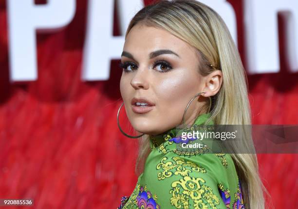 Scottish singer Tallia Storm poses on the red carpet on arrival to attend the European premiere of the film Red Sparrow, in London on February 19,...