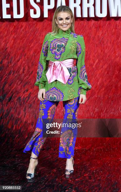 Scottish singer Tallia Storm poses on the red carpet on arrival to attend the European premiere of the film Red Sparrow, in London on February 19,...