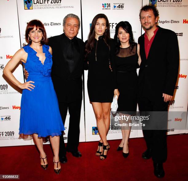 Carla Gugino, Edward James Olmos, Lymari Nadal, Sebastian Gutierrez, and Marlene Dermer attend the 13th Annual Los Angeles Latino International Film...