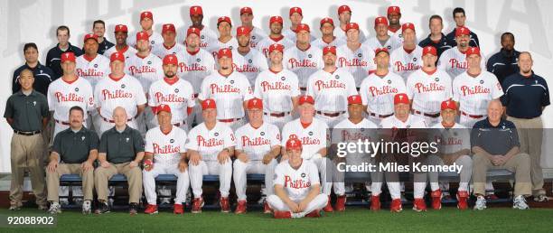 The Philadelphia Phillies pose for their 2009 team photo at Citizens Bank Park in Philadelphia, Pennsylvania on July 8, 2009. BACK ROW: Joe Swanhart,...