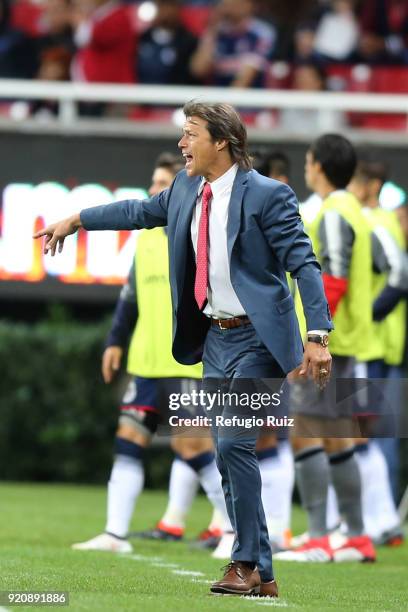 Matias Almeyda, coach of Chivas gives instructions to his players during the 8th round match between Chivas and Pachuca as part of the Torneo...