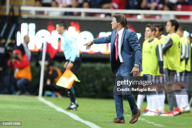 Matias Almeyda, coach of Chivas gives instructions to his players during the 8th round match between Chivas and Pachuca as part of the Torneo...