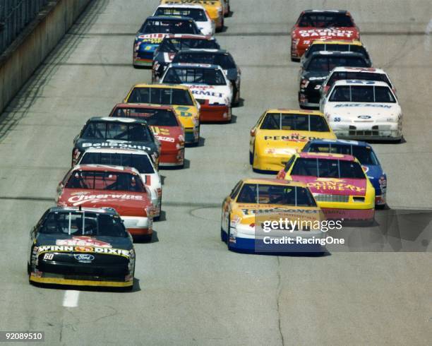 Mark Martin leads in the Busch Series race at Talladega in 1994. Kenny Schrader ended up winning the Fram Filter 500K.