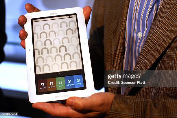 The new "nook" digital reader is displayed at a launching October 20, 2009 in New York City. The "nook" is a wireless reader which will be available...