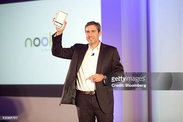 William Lynch, president of Barnes & Noble.com, unveils the company's new electronic-book reader called the The Nook, at a news conference in New...