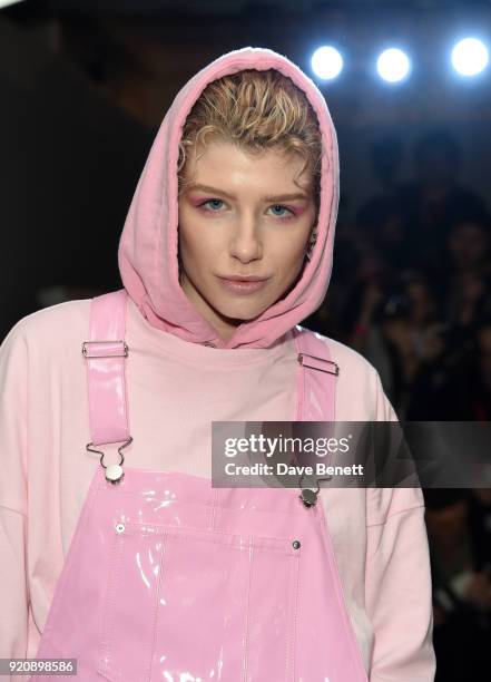Charlie Barker attends the Nicopanda show during London Fashion Week February 2018 at TopShop Show Space on February 19, 2018 in London, England.