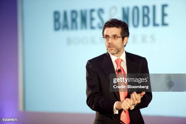 Steve Riggio, chief executive officer of Barnes & Noble Inc., speaks about the company's new electronic-book reader called the The Nook, at a news...