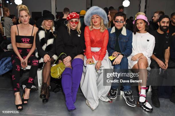 Guest, Joanna Kuchta, Felicity Hayward, Soki Mak, Kyle De Volle, Sinead Harnett and guest attend the Nicopanda show during London Fashion Week...