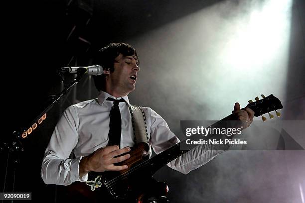 Nick McCarthy of Franz Ferdinand performs on October 20, 2009 in Leeds, England.