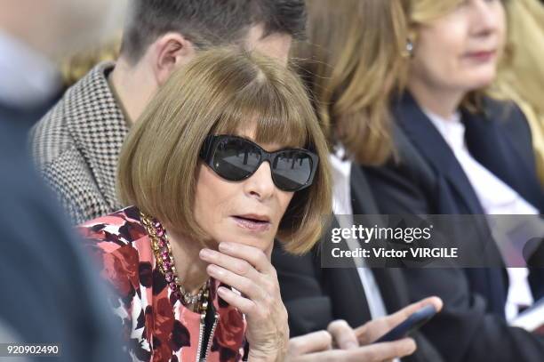 Anna Wintour at the JW Anderson Ready to Wear Fall/Winter 2018-2019 fashion show during London Fashion Week February 2018 on February 17, 2018 in...