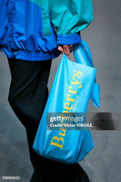 Model walks the runway at the Burberry Ready to Wear Fall/Winter 2018-2019 fashion show during London Fashion Week February 2018 on February 17, 2018...