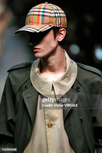 Model walks the runway at the Burberry Ready to Wear Fall/Winter 2018-2019 fashion show during London Fashion Week February 2018 on February 17, 2018...