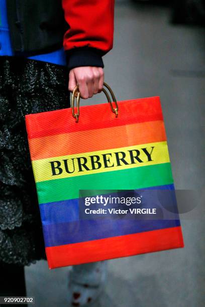 Model walks the runway at the Burberry Ready to Wear Fall/Winter 2018-2019 fashion show during London Fashion Week February 2018 on February 17, 2018...