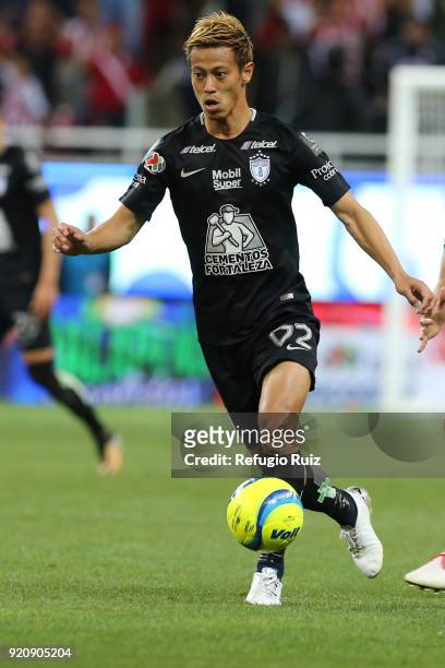 Keisuke Honda of Pachuca drives the ball during the 8th round match between Chivas and Pachuca as part of the Torneo Clausura 2018 Liga MX at Akron...