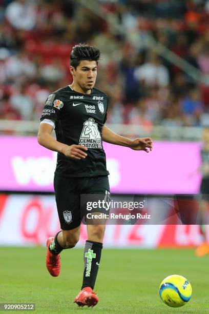 Erick Gutierrez of Pachuca drives the ball during the 8th round match between Chivas and Pachuca as part of the Torneo Clausura 2018 Liga MX at Akron...