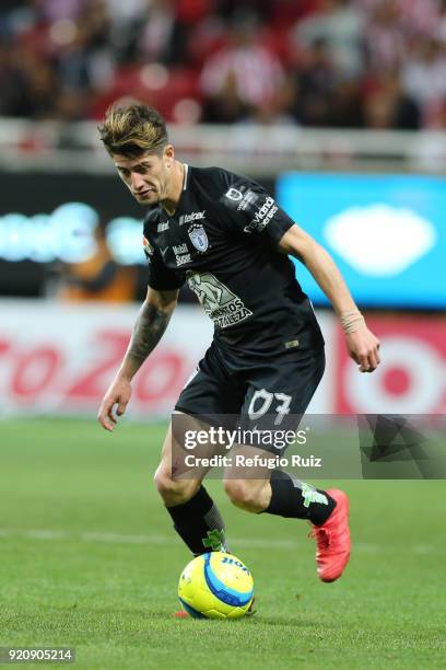 Angelo Sagal of Pachuca drives the ball during the 8th round match between Chivas and Pachuca as part of the Torneo Clausura 2018 Liga MX at Akron...