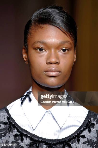 Model walks the runway at the Simone Rocha Ready to Wear Fall/Winter 2018-2019 fashion show during London Fashion Week February 2018 on February 17,...