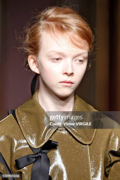 Model walks the runway at the Simone Rocha Ready to Wear Fall/Winter 2018-2019 fashion show during London Fashion Week February 2018 on February 17,...