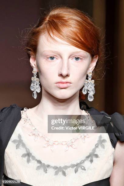 Model walks the runway at the Simone Rocha Ready to Wear Fall/Winter 2018-2019 fashion show during London Fashion Week February 2018 on February 17,...