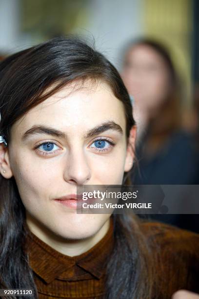 Model backstage at the Jasper Conran Ready to Wear Fall/Winter 2018-2019 fashion show during London Fashion Week February 2018 on February 17, 2018...