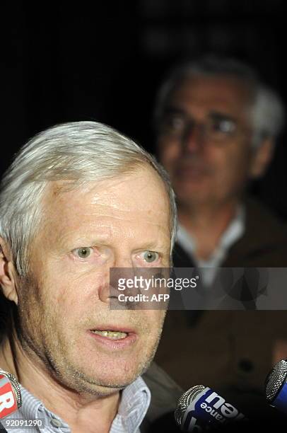 Andre Bamberski , father of Kalinka Bamberski, who died mysteriously in 1982, and his lawyer, Laurent de Caunes , answers journalists in front of the...