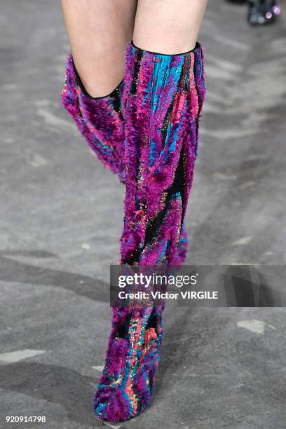 Model walks the runway at the Halpern Ready to Wear Fall/Winter 2018-2019 fashion show during London Fashion Week February 2018 on February 17, 2018...