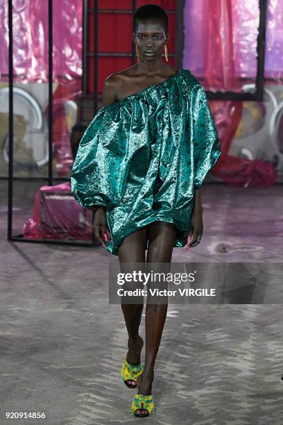 Model walks the runway at the Halpern Ready to Wear Fall/Winter 2018-2019 fashion show during London Fashion Week February 2018 on February 17, 2018...