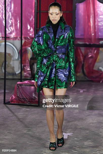 Model walks the runway at the Halpern Ready to Wear Fall/Winter 2018-2019 fashion show during London Fashion Week February 2018 on February 17, 2018...