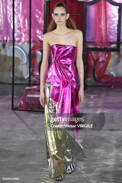 Model walks the runway at the Halpern Ready to Wear Fall/Winter 2018-2019 fashion show during London Fashion Week February 2018 on February 17, 2018...