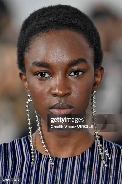 Model walks the runway at the House Of Holland Ready to Wear Fall/Winter 2018-2019 fashion show during London Fashion Week February 2018 on February...