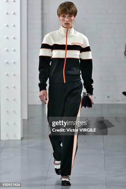 Model walks the runway at the House Of Holland Ready to Wear Fall/Winter 2018-2019 fashion show during London Fashion Week February 2018 on February...