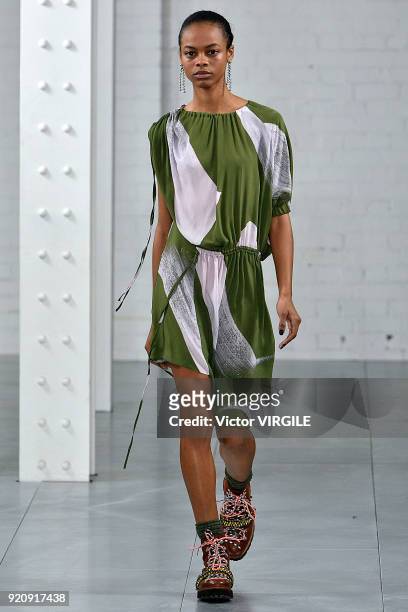 Model walks the runway at the House Of Holland Ready to Wear Fall/Winter 2018-2019 fashion show during London Fashion Week February 2018 on February...
