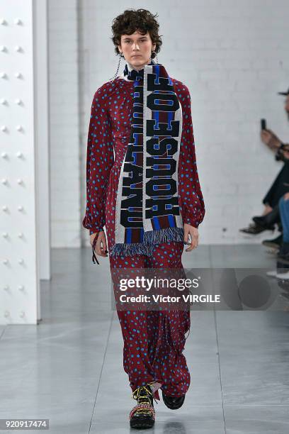 Model walks the runway at the House Of Holland Ready to Wear Fall/Winter 2018-2019 fashion show during London Fashion Week February 2018 on February...