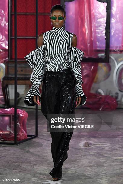 Model walks the runway at the Halpern Ready to Wear Fall/Winter 2018-2019 fashion show during London Fashion Week February 2018 on February 17, 2018...