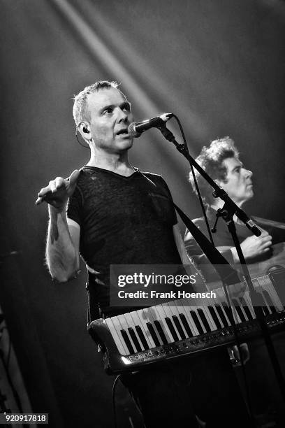 Singer Stuart Murdoch of the British band Belle and Sebastian performs live on stage during a concert at the Admiralspalast on February 17, 2018 in...