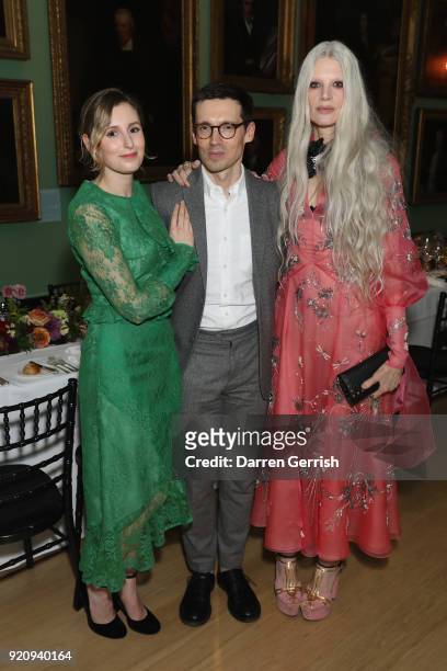 Laura Carmichael, Erdem Moralioglu and Kristen McMenamy attend the ERDEM X NARS launch dinner at the National Portrait Gallery on February 19, 2018...