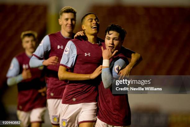 Harvey Knibbs of Aston Villa scores for Aston Villa during the Premier League 2 match between Aston Villa and Wolverhampton Wanderers at Banks'...