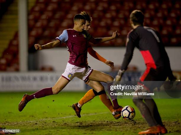 Harvey Knibbs of Aston Villa scores for Aston Villa during the Premier League 2 match between Aston Villa and Wolverhampton Wanderers at Banks'...