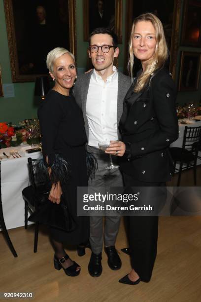 Anne-Marie Curtis, Erdem Moralioglu and Rebecca Lowthorpe attend the ERDEM X NARS launch dinner at the National Portrait Gallery on February 19, 2018...