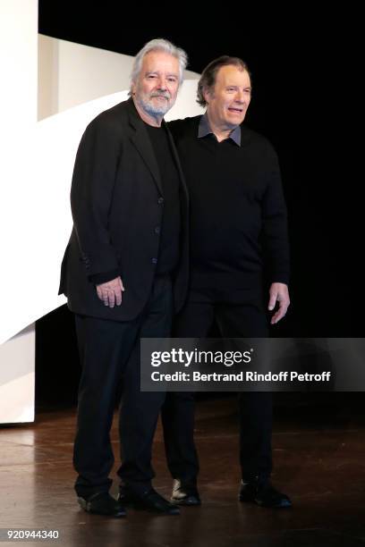 Piere Arditi and Daniel Russo acknowledge the applause of the audience at the end of the "L'Etre ou pas" : Theater Play as part of the "Citizens'...