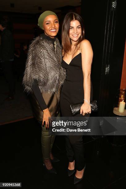 Halima Aden and Julia Restoin Roitfeld attend the Julia Restoin Roitfeld & CR Fashion Book drinks party at Blakes Hotel on February 19, 2018 in...