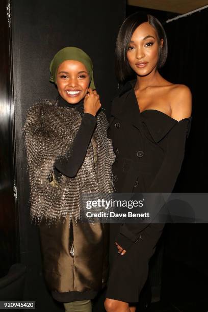 Halima Aden and Jourdan Dunn attend the Julia Restoin Roitfeld & CR Fashion Book drinks party at Blakes Hotel on February 19, 2018 in London, England.