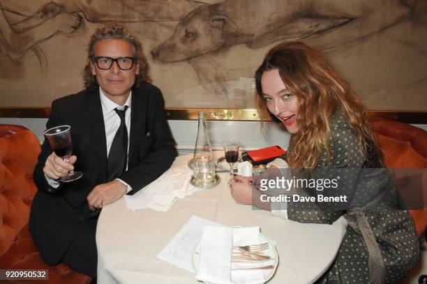 George Waud and Alice Temperley attend the LOVE x Miu Miu Women's Tales dinner hosted by Katie Grand and Elle Fanning at Loulou's on February 19,...